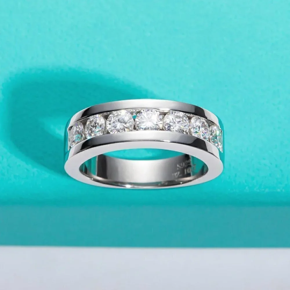 18K White Gold 2.1ct Wedding Band Eternity Ring Moissanite S925 Sterling Silver